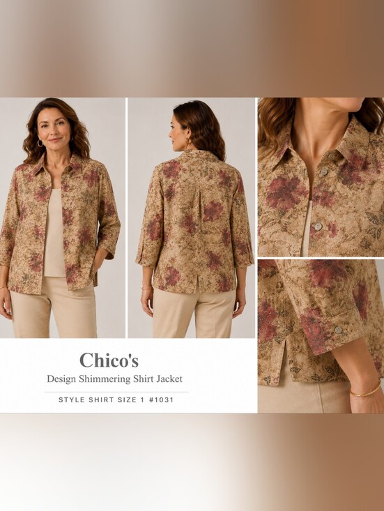 Chico's Tops - Chico's Design Shimmering Gold Floral Women's Jacket Style Shirt Size 1 #1031
